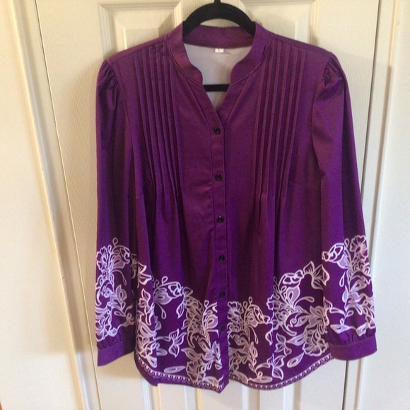 Zulily Large Purple Button Down Tunic with White Flower Trim - Picture 1 of 9